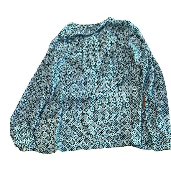 Banana Republic Blue Turquoise Geometric Pattern Shirt Women’s S Long Sleeve - Picture 7 of 9